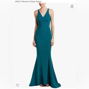 LIKELY Elisas gown in veridian in favorite stretch with trumpet hem